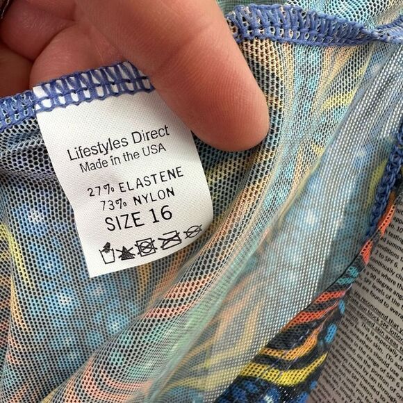 Lifestyles Direct Women’s Tan Through Printed Halter Neck Tie V Neck Tankini - Picture 3 of 5